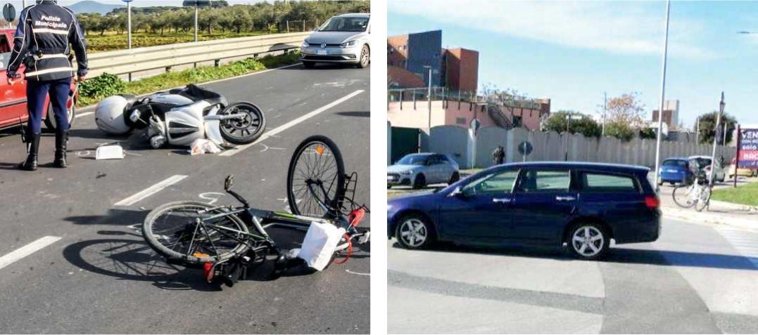 Da sinistra (foto Bf) l’incidente sulle Collacchie e quello all’incrocio tra le vie Repubblica Dominicana e Marocco