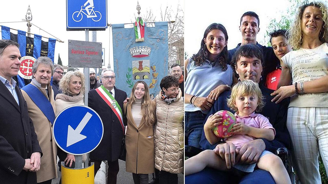 Nella foto a destra Signorini nel 2000 con la moglie e i figli Benedetta, Alessio, Andrea e Giulia