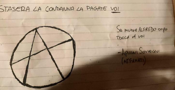 La parte finale della lettera recapitata a Fratelli d'Italia