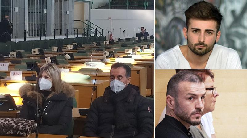 Nella foto grande i genitori di Niccolò in attesa della sentenza nell’aula bunker di Rebibbia. Nelle due foto a destra, sopra Niccolò Ciatti, in basso Rassoul Bissoultanov, condannato a 23 anni