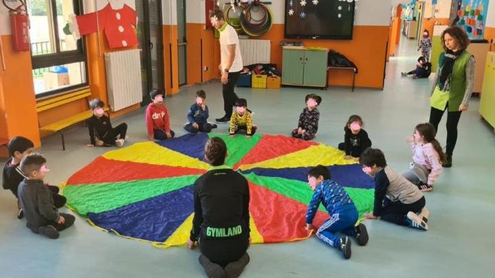 I bambini impegnati con la Palestra a cielo aperto