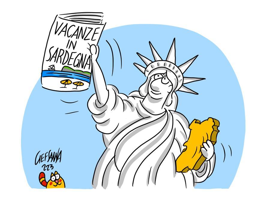 La vignetta di Gef: arrivano gli americani, l’isola scopre i nuovi turisti Usa