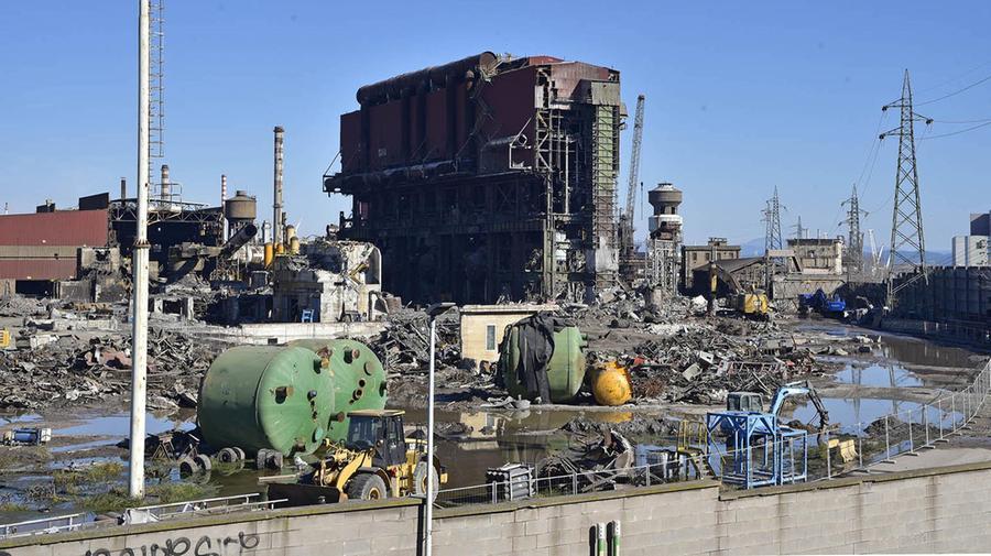 Nella vecchia acciaieria di Piombino fatta a pezzi c’è uno stagno tra i cumuli di ferro