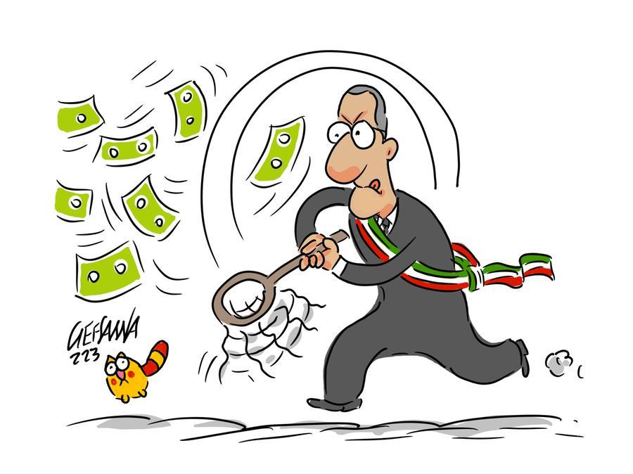 La vignetta di Gef: solo spiccioli per la Rete metropolitana di Sassari