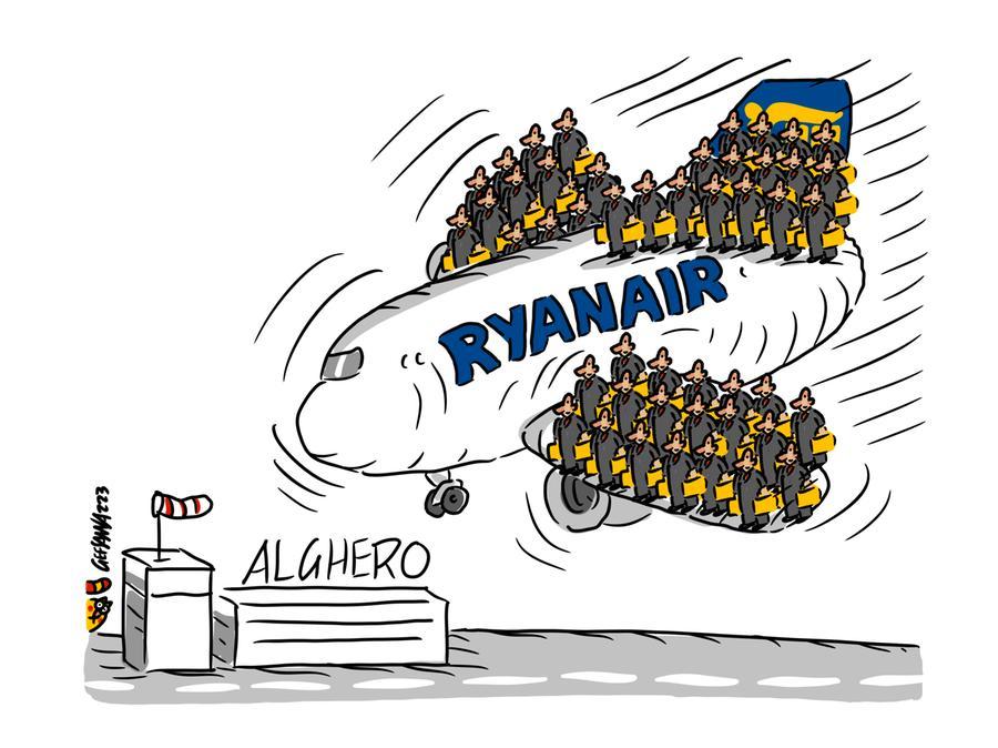 La vignetta di Gef: Ryanair pronta a gestire i 3 scali e portare milioni di persone nell’isola