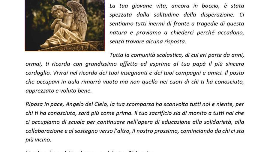 La lettera pubblicata sil sito della scuola