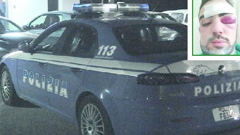 Nel riquadro, l'aggredito Patrizio Carboni che ha postato la sua foto su Facebook