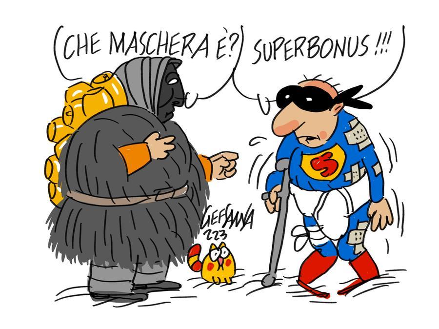 La vignetta di Gef, Meloni difende lo stop: “Superbonus fuori controllo”