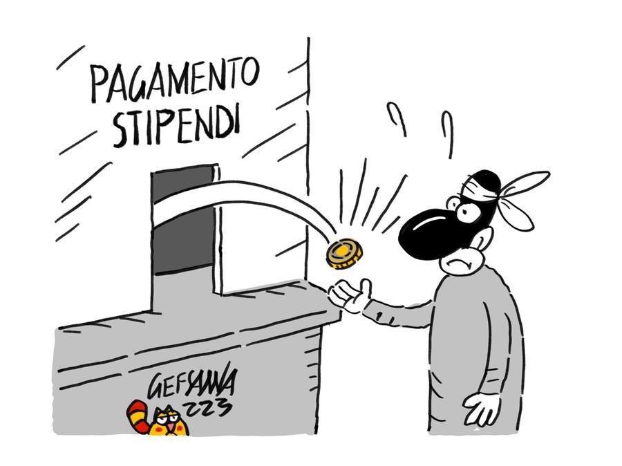 La vignetta di Gef: nell’isola buste paga inferiori di 3mila euro rispetto alla media nazionale