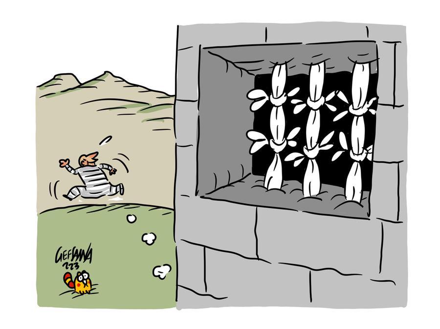 La vignetta di Gef: fuga da Badu ‘e Carros, il superboss pugliese si è preparato per anni