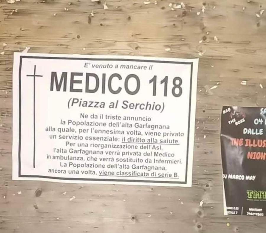 Piazza al Serchio, annuncio funebre per il medico del 118: la singolare protesta contro la riorganizzazione del servizio