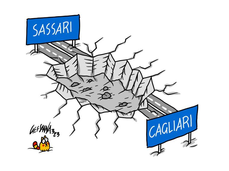La vignetta di Gef: fra cantieri, crolli e ritardi la 131 è un inferno