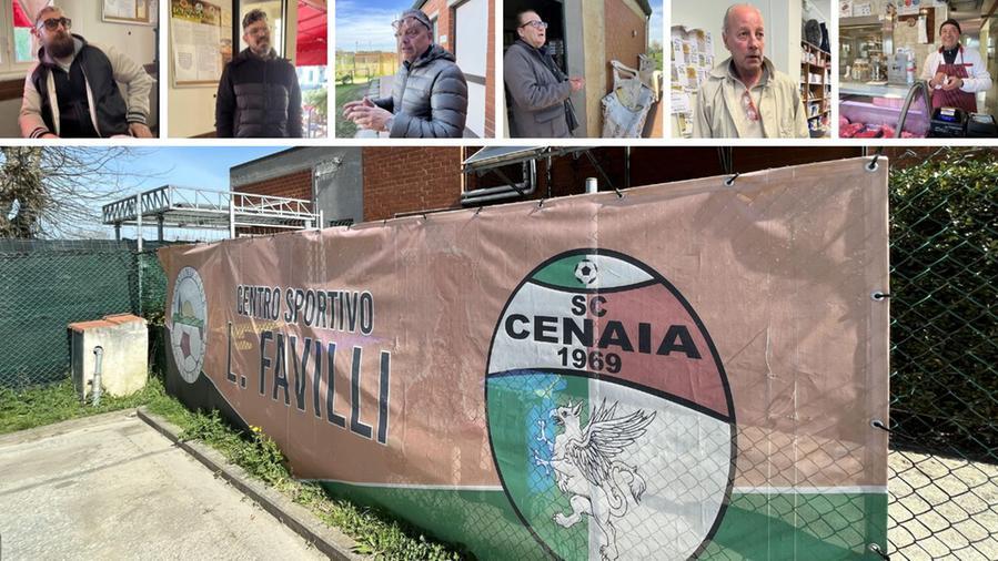 In alto da sinistra: Mirko Tarabusi, Alessio Serrini, Gabriele Polini, Liviano Giani, Antonio Ricci e Maurizio Favilli; sotto l'ingresso del campo sportivo del paese (Foto di Franco Silvi)