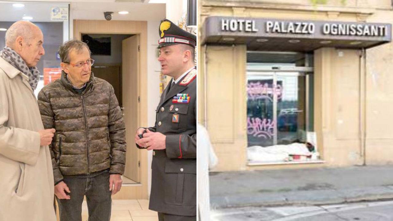 Il luogotenente Esposito con il titolare dell’Ottica Giorgetti e l' ex hotel Ognissanti