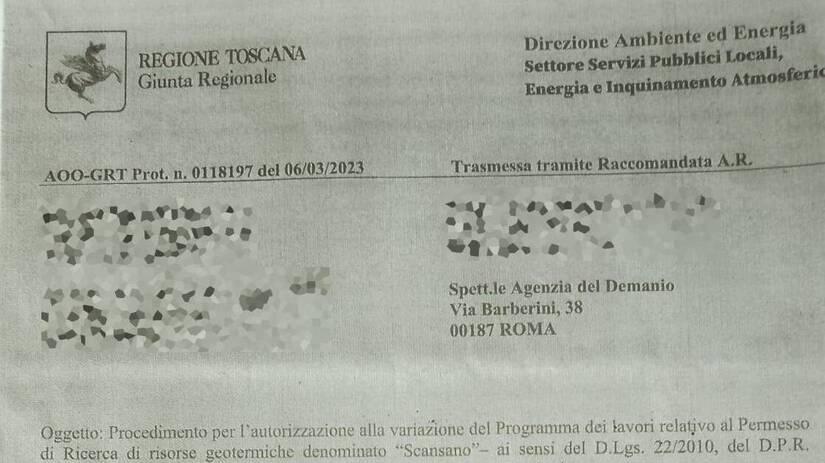 Una lettera di esproprio recapitata dalla Regione a un proprietari scansanese
