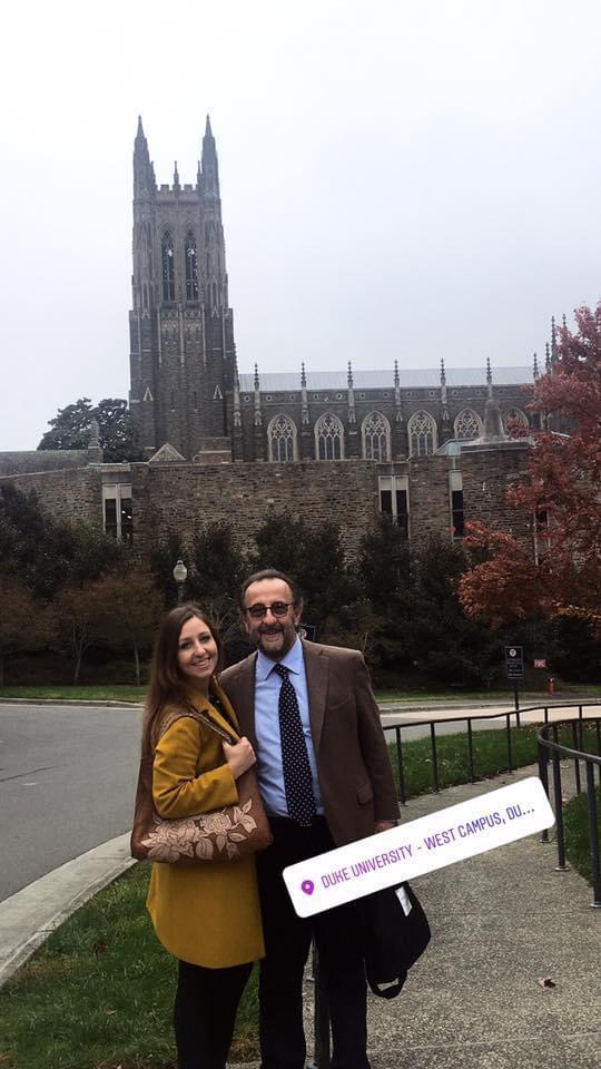 Il professor Vincenzo Sarnicola e sua figlia, la dottoressa Enrica Sarnicola, quando hanno fatto lezione insieme in America alla Duke University