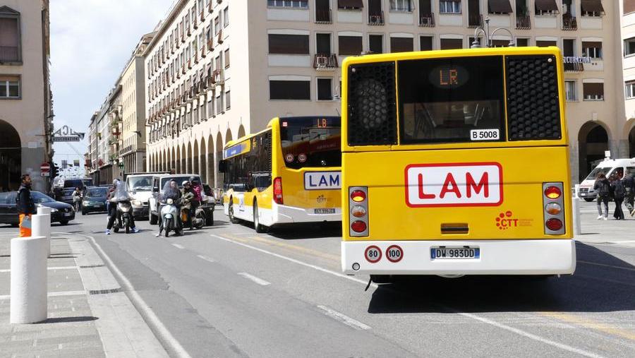 Un autobus della linea Lam rossa in centro (foto Pentafoto/Archivio Tirreno)