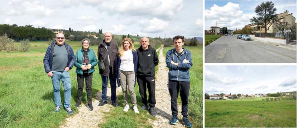 A sinistra i residenti di via Alfieri e via Murri; in alto a destra via Alfieri e, sotto, l’area dove nasceranno le due Rsa (Fotoservizio Juri Autovino)