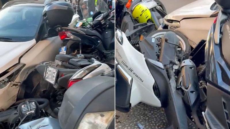 Castiglioncello, “strike” davanti al Caffè Ginori: auto abbatte dieci motorini – Video