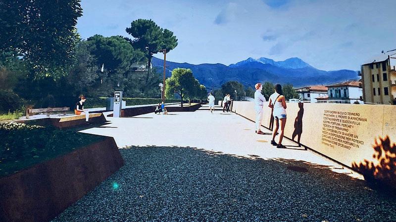 Montignoso, una piramide dell’archistar Lera nella piazzetta davanti al Beach