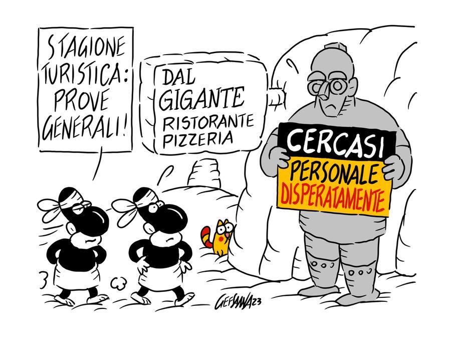 La vignetta di Gef: invasione di turisti nell’isola ma gli operatori faticano a trovare personale