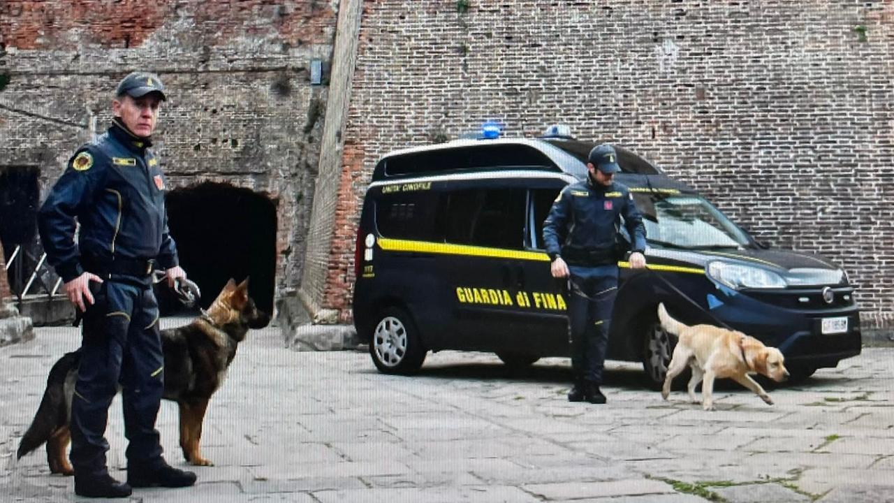 Due finanzieri con i cani antidroga
