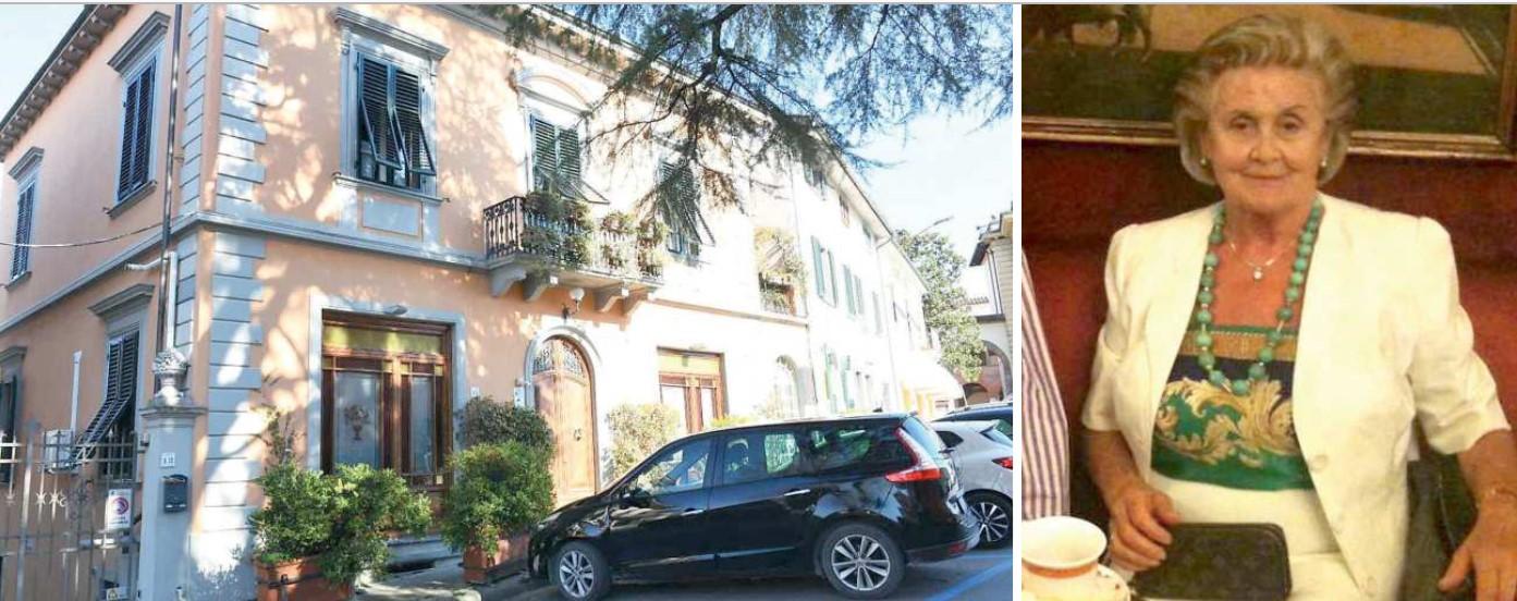 L' abitazione di Gabriella Di Marco in centro ad Altopascio e a destra l’imprenditrice rapinata a febbraio del 2022