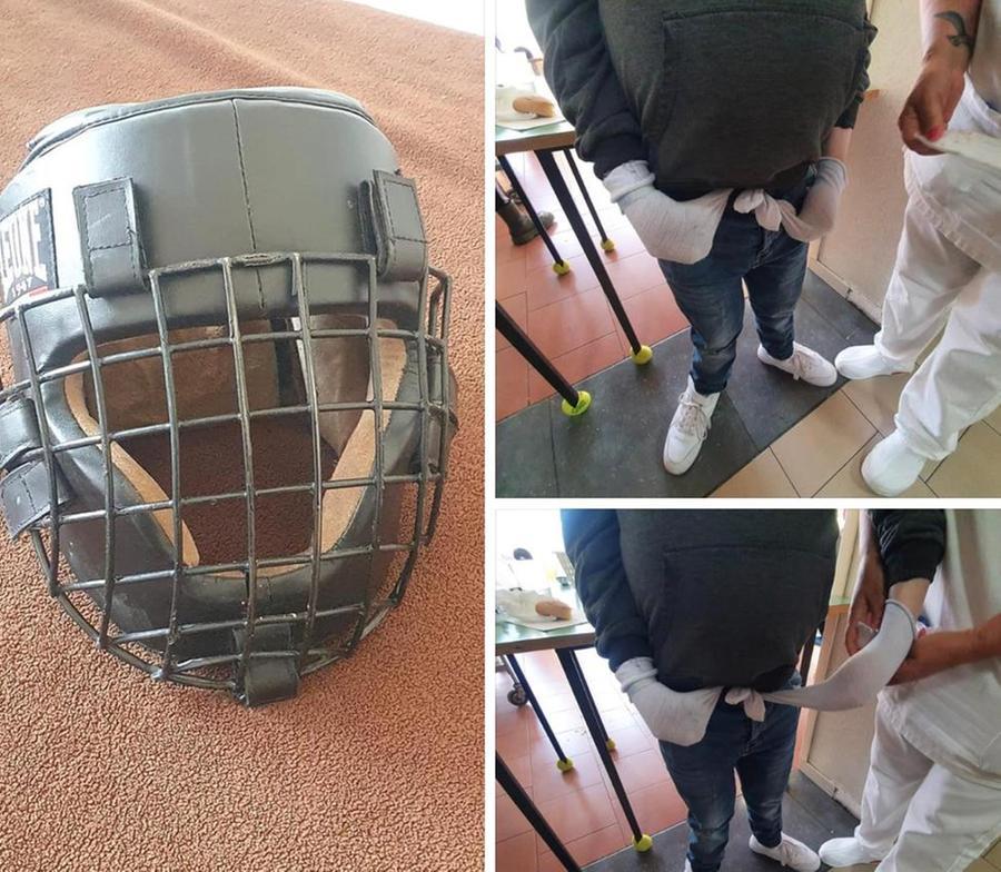 La maschera e un'immagine di Bruno pubblicate sul profilo di Irene Testa