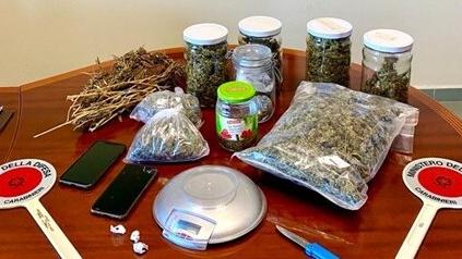 La droga e il materiale per il confezionamento delle dosi trovato nella casa dei due uomini dai carabinieri di Rosignano Marittimo