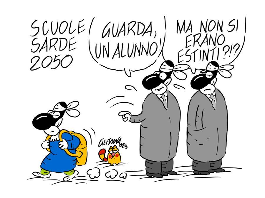 La vignetta di Gef: le scuole sarde si spopolano, in un anno 5mila alunni in meno