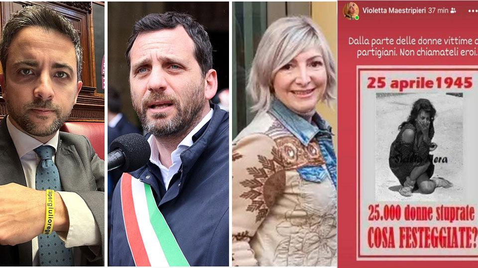 Da sinistra il deputato Marco Furfaro (Pd), il sindaco di Pistoia Alessandro Tomasi (FdI) e Violetta Maestripieri, già candidata al consiglio comunale alle ultime elezioni amministrative a Pistoia per FdI e autrice del post (foto a destra)