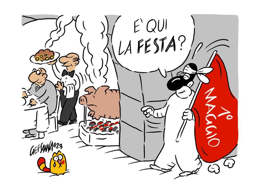 La vignetta di Gef: primo maggio, imprenditore invita a pranzo a Su Gologone i 300 dipendenti