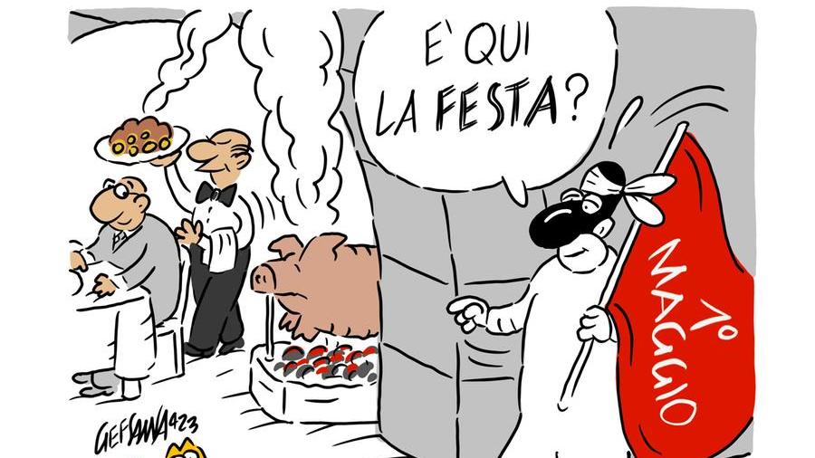 La vignetta di Gef: primo maggio, imprenditore invita a pranzo a Su Gologone i 300 dipendenti