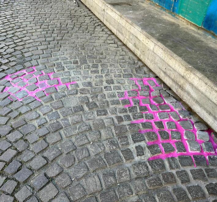 Il flash mob dei residenti contro il degrado: «Malta color magenta per riparare i sampietrini»