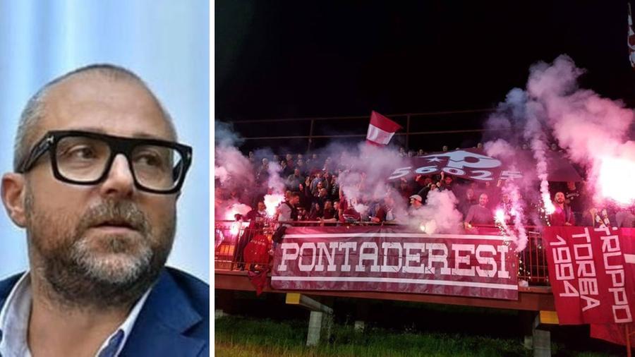 A sinistra il sindaco di Pontedera, Matteo Franconi, a destra i tifosi granata della gradinata nord Diego Savelli 