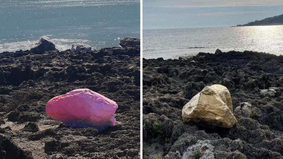 Castiglioncello, dopo il masso rosa sugli scogli dei Pungenti ne spunta anche uno dorato