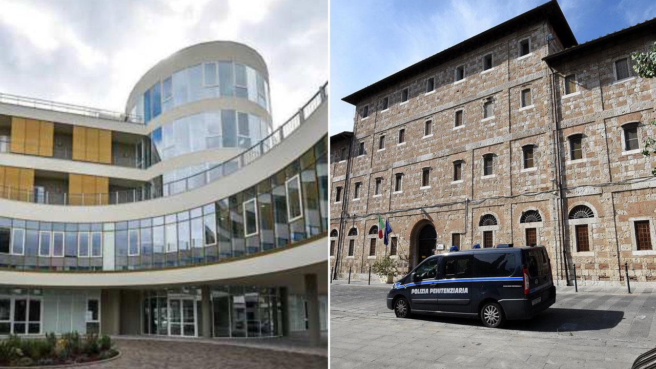 A sinistra l’ospedale Misericordia a destra il carcere di Grosseto