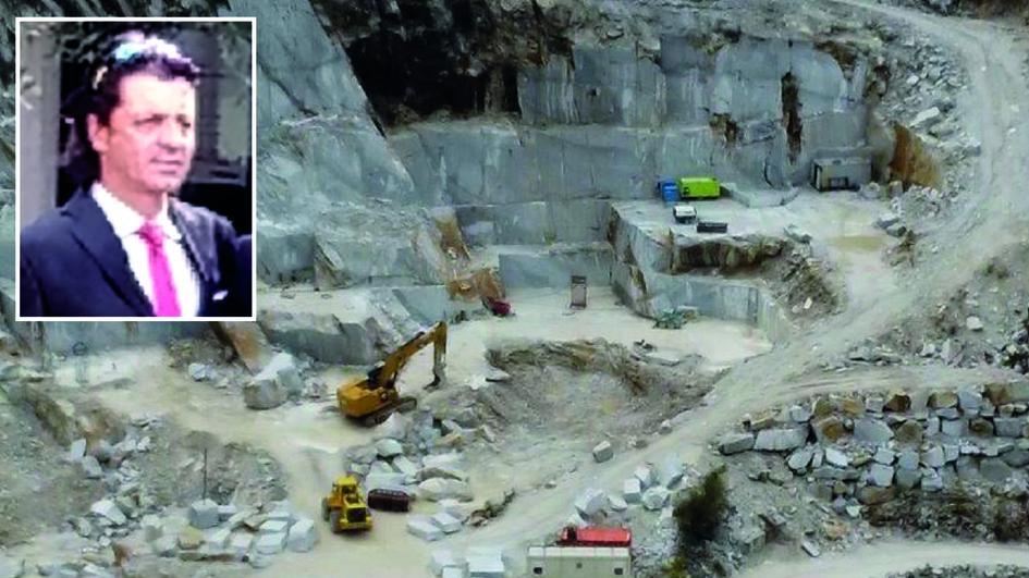 Nel riquadro in alto Ugo Antonio Orsi e la cava F nel bacino estrattivo di Orto di Donna dove lavorava per una ditta e dove ieri mattina si è consumata la tragedia