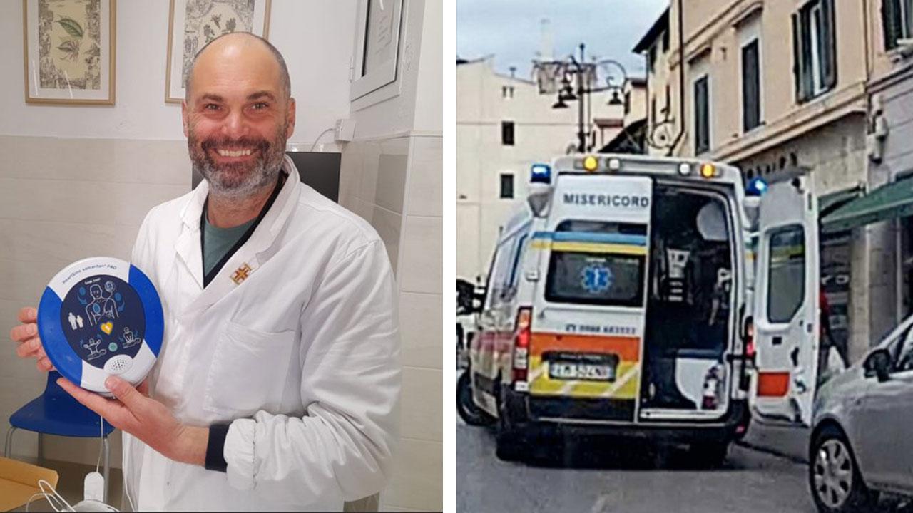 Vittorio Scalabrella il farmacista che ha fornito il defibrillatore e l’ambulanza della Misericordia di via Verdi
