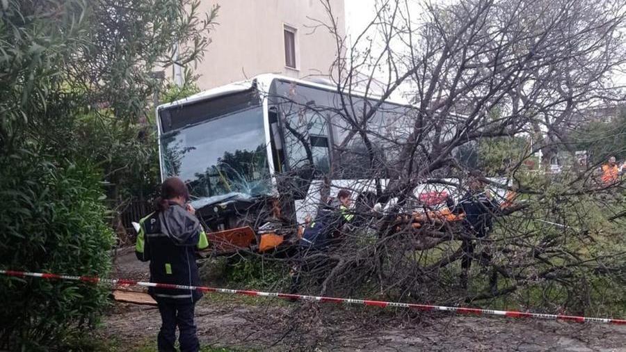 Il bus finito fuori strada (foto mario rosas)