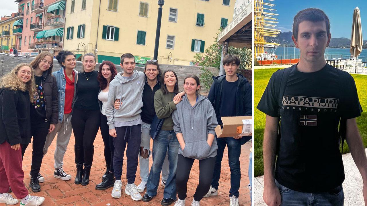 Pietro Gentili con i suoi amici nel giorno del suo ritorno all’isola d’Elba