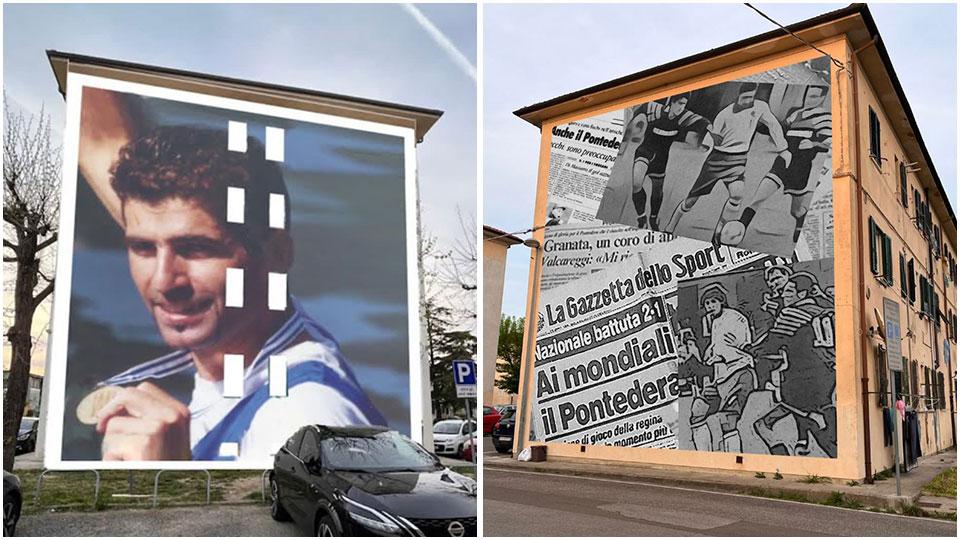 Pontedera, una galleria di leggende al Villaggio coi murales sulle facciate dei palazzi