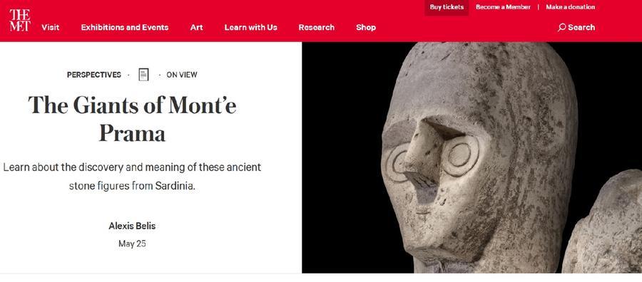 I Giganti di Mont’e Prama sul sito del Metropolitan Museum of Art