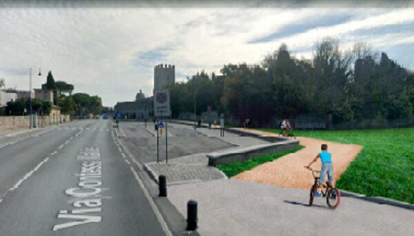 Una simulazione grafica della ciclabile lungo via Contessa Matilde