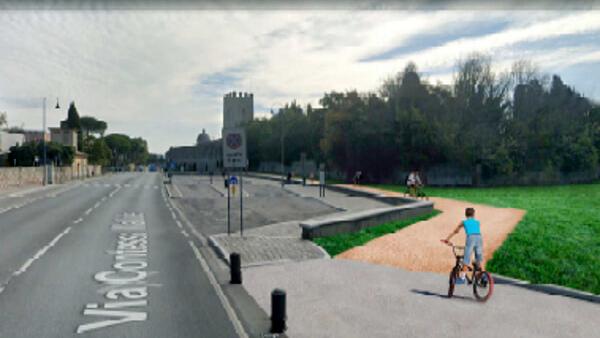 Una simulazione grafica della ciclabile lungo via Contessa Matilde
