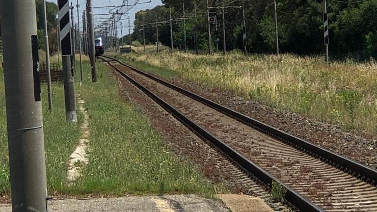 Il treno fermo a dicersi metri dalla stazione di Capalbio