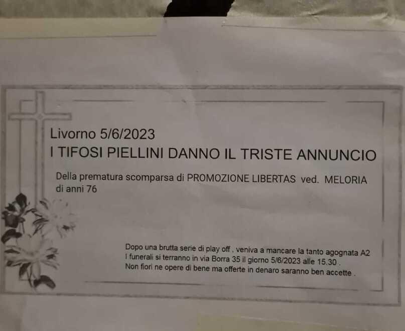 «È scomparsa la signora Promozione Libertas». In città i volantini ironici dei tifosi Pielle