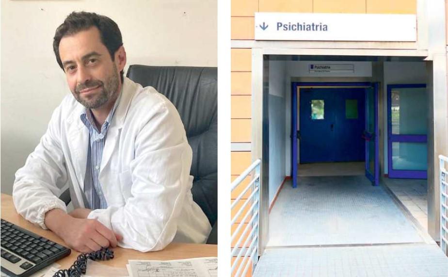 A sinistra Jacopo Massei, nuovo primario di psichiatria dell’Asl in Versilia. A destra l’ingresso del reparto in ospedale (foto Paglianti)