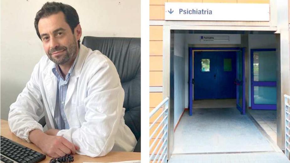 A sinistra Jacopo Massei, nuovo primario di psichiatria dell’Asl in Versilia. A destra l’ingresso del reparto in ospedale (foto Paglianti)