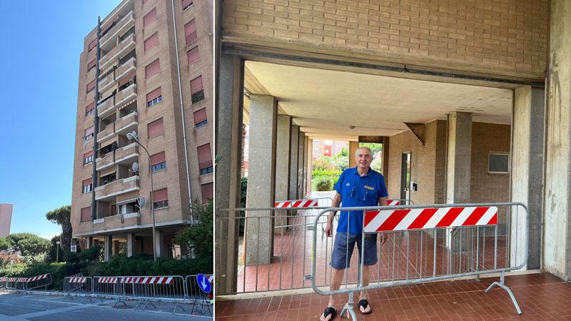 Piombino, piovono calcinacci dal terrazzo. Tutto il palazzo è transennato